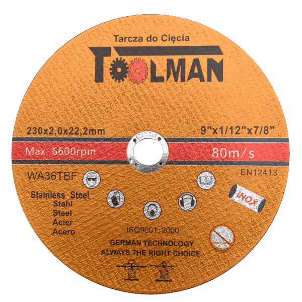 Tarcza do cięcia Metal 230*2*22.23mm-Toolman - TS2