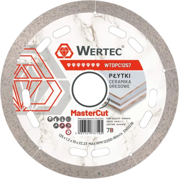 Tarcza diamentowa ciągła do gresu MasterCut 125x1,2x22,23x10 mm WERTEC